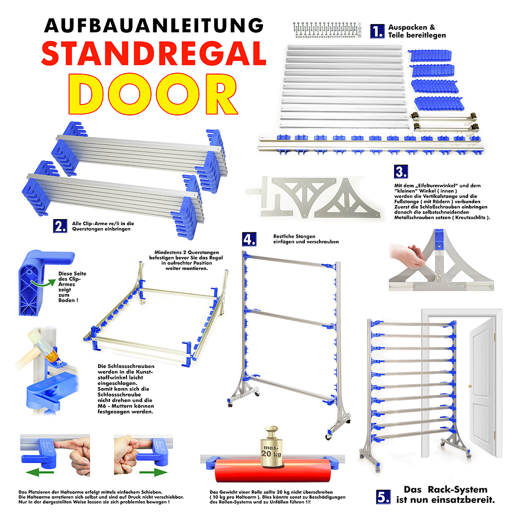 Folien-Ständerregal-DOOR, fahrbar für max. 100 cm breite Vinyl-Folien