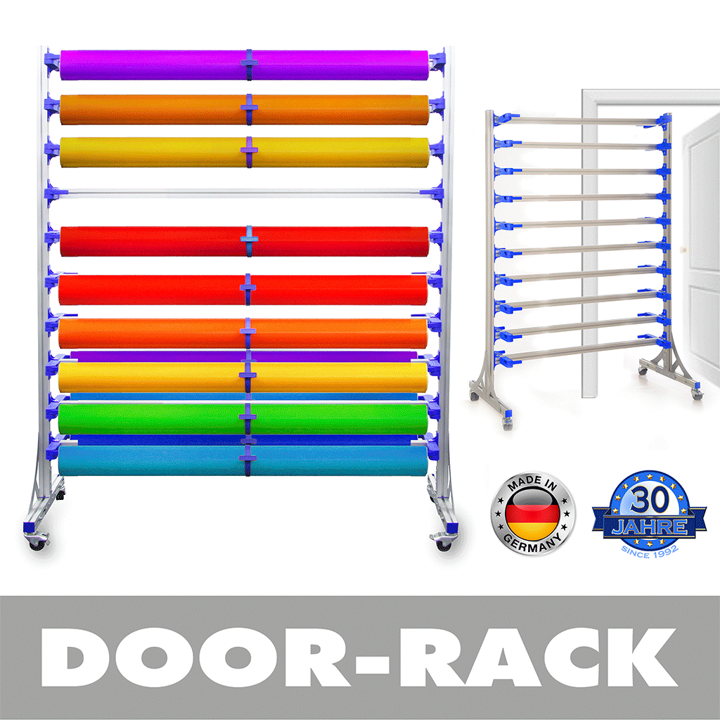 Folien-Ständerregal-DOOR, fahrbar für max. 160 cm breite Vinyl-Folien